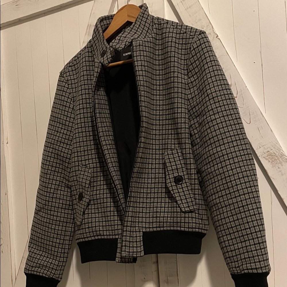 Men’s Express Black and Gray Patterned Bomber Jacket